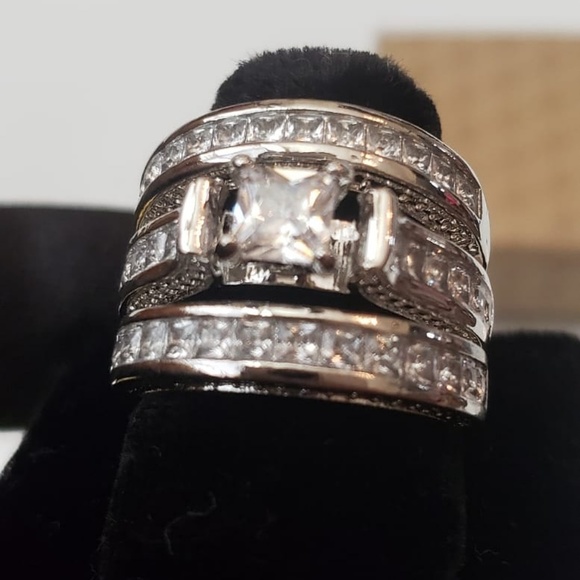 Three pieces set engagement ring 925 silver - Picture 1 of 2
